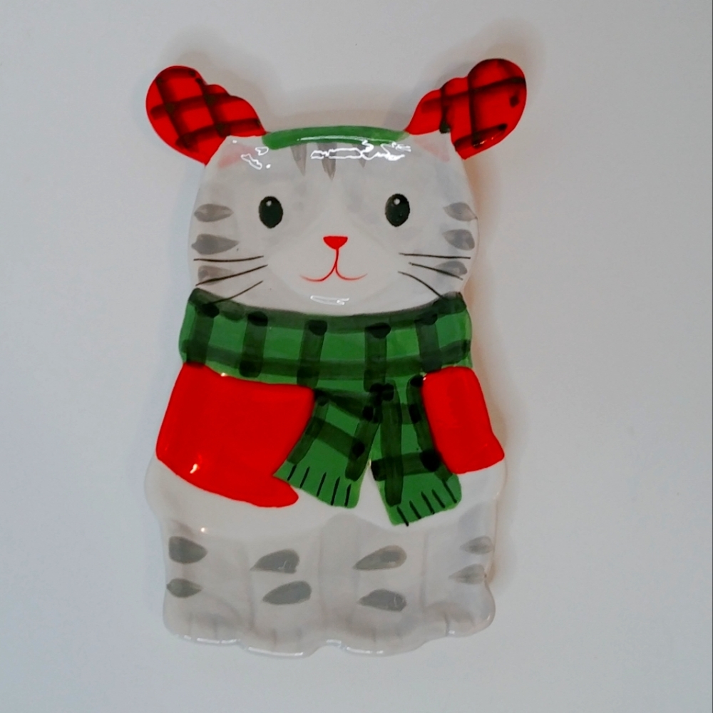 Christmas Cat Cute Ceramic Snack Dish or Spoon Rest